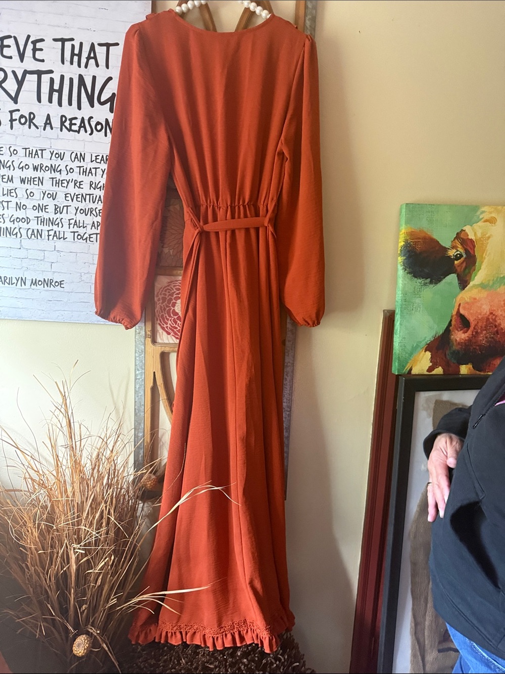Simplee Rust Orange Ruffle Wrap Maxi Dress - Picture 5 of 7